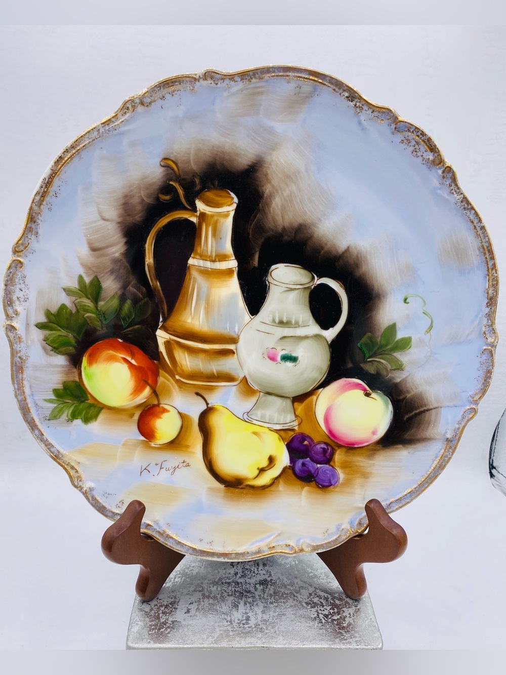 Vintage Porcelain Hand Painted Plate Featuring Fruit Still Life Signed K Fuyita - Picture 6 of 6